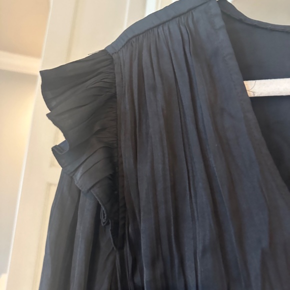 By Anthropologie Tiered Ruffled Mini Dress black Long Sleeve XL Satin $160 - Picture 9 of 10